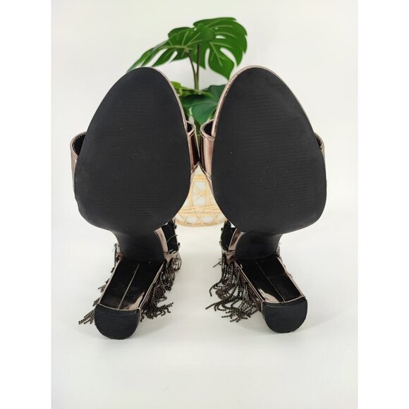 Venus Women's Copper Ankle Strap Chain Fringe Block Heel Sandals Size 6.5 US - Picture 7 of 9